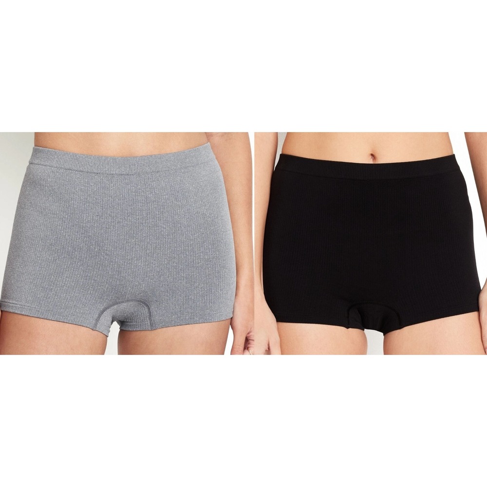 2 Pairs Old Navy Mid-Rise Seamless Ribbed Boyshorts Underwear, Black & Gray - XL